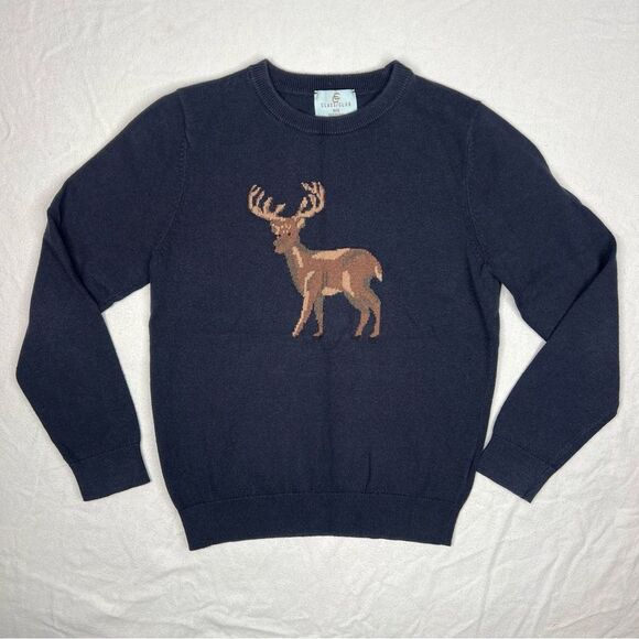Class Club Boys Size 10/12 Navy Lightweight Sweater with Embroidered Deer - Picture 1 of 5